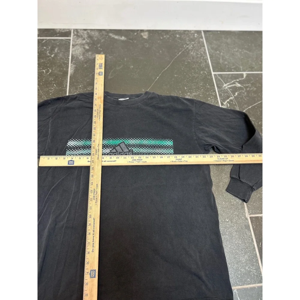 Adidas Mens Long Sleeve Graphic T-Shirt Black Teal Checkered Mountain Logo XL